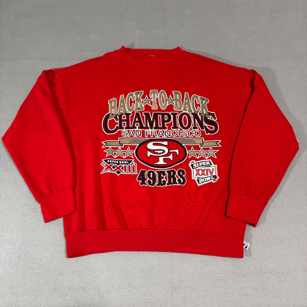 Logo 7 San Francisco 49ers Sweatshirt Mens Large Red Super Bowl Champions Vtg